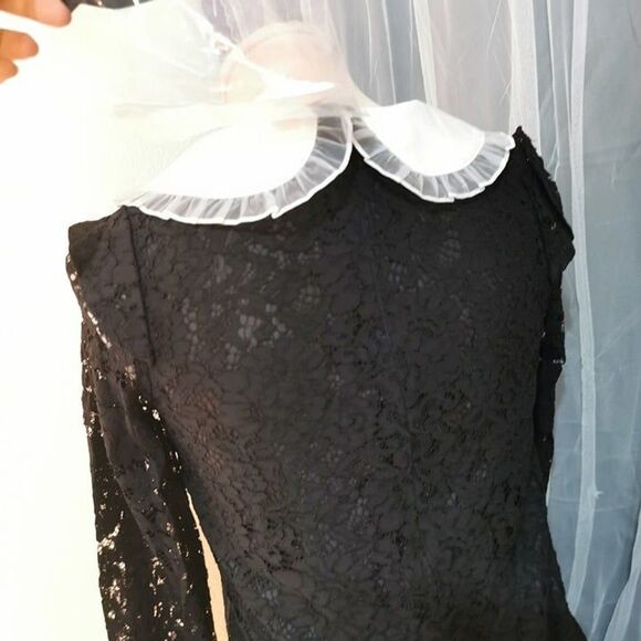 MA*RS Size Small Black Dress Jirai Kei Long Sleeve Lace Peter Pan Wednesday Goth - Picture 3 of 10